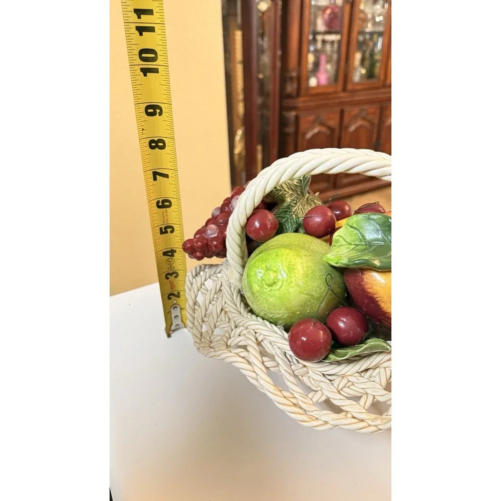 Vintage‎ Italian Style Ceramic Fruit Basket Woven Lattice Centerpiece Decor